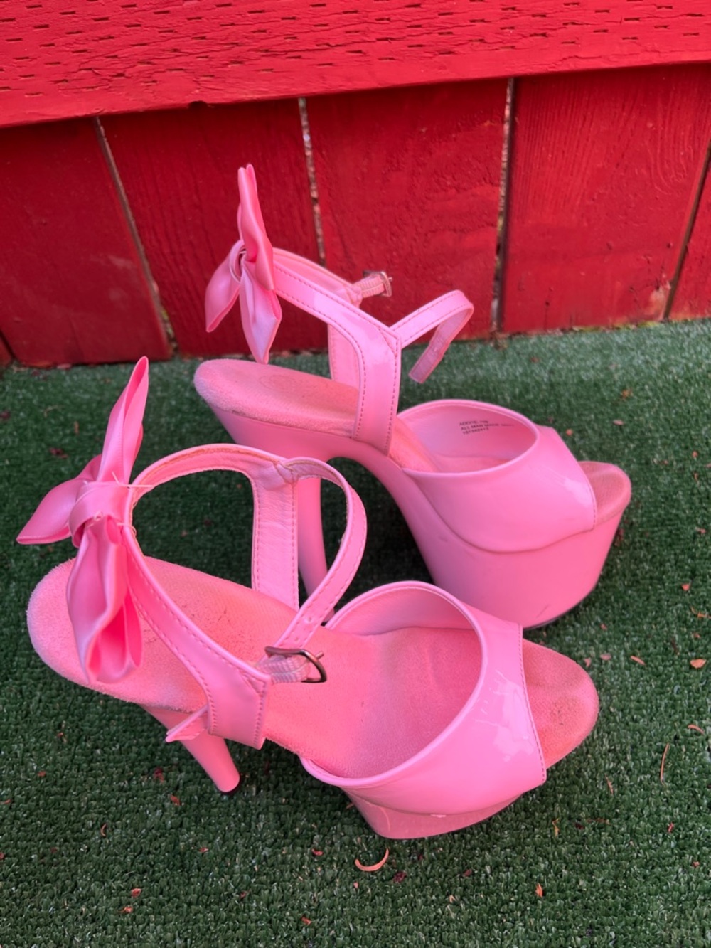 Custom Bow Baby Pink Pleasers heels - Picture 4 of 6